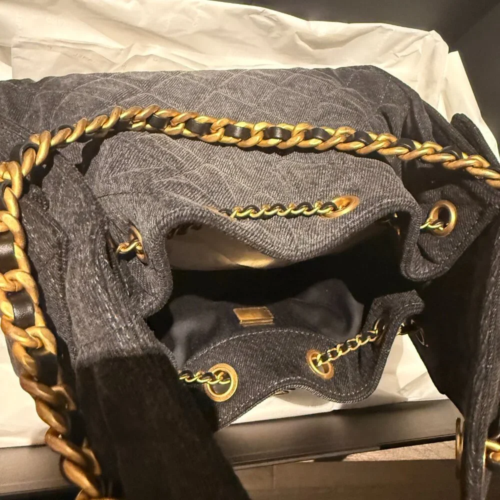 Chanel 25 Black Denim Small